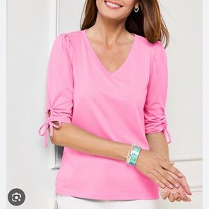 Talbots Tie Detail V-neck Tee Pink Sz XL NWT